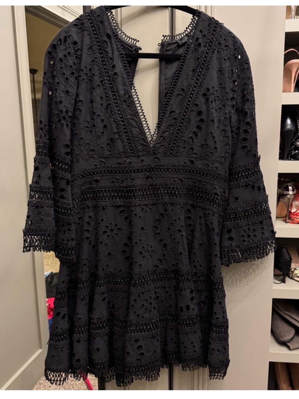 Aqua Black Eyelet V-Neck dress - Picture 5 of 5